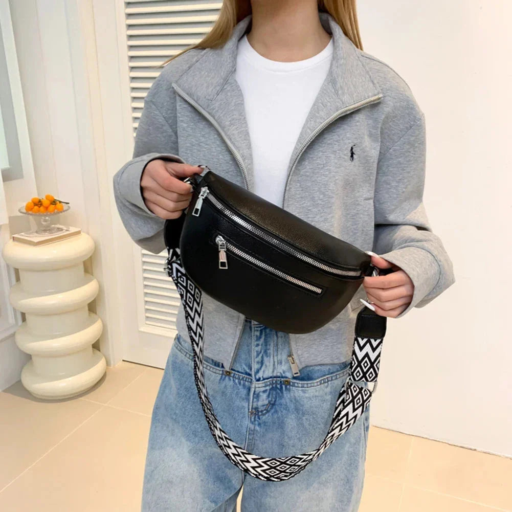 Sac banane femme en similicuir, 24 x 14 cm, gris, noir ou beige