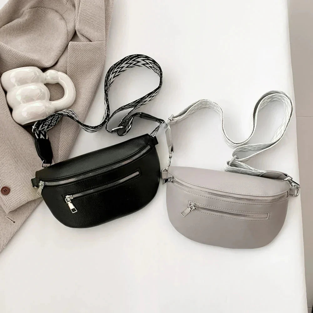Sac banane femme en similicuir, 24 x 14 cm, gris, noir ou beige