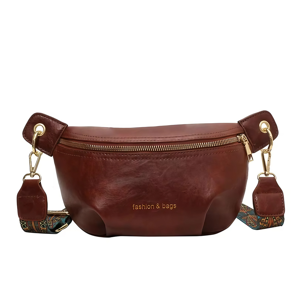 Sac banane femme en similicuir zippé, noir, marron ou café, café