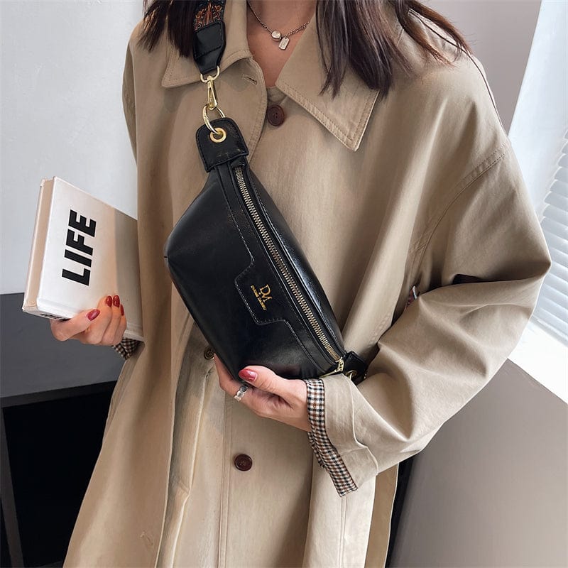 Sac banane femme en similicuir zippé, noir, marron ou café