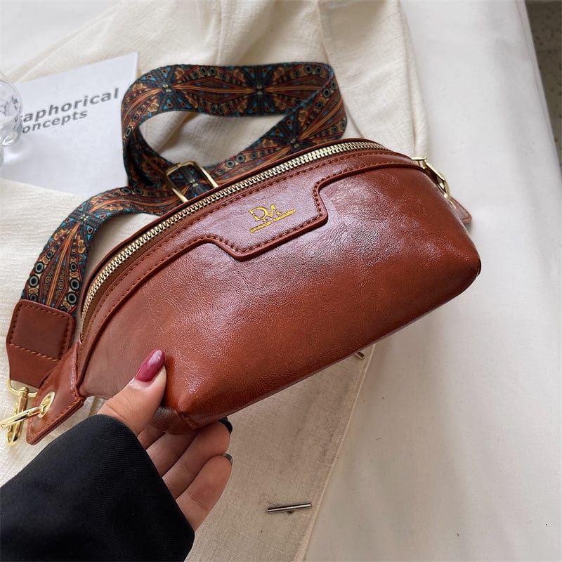 Sac banane femme en similicuir zippé, noir, marron ou café