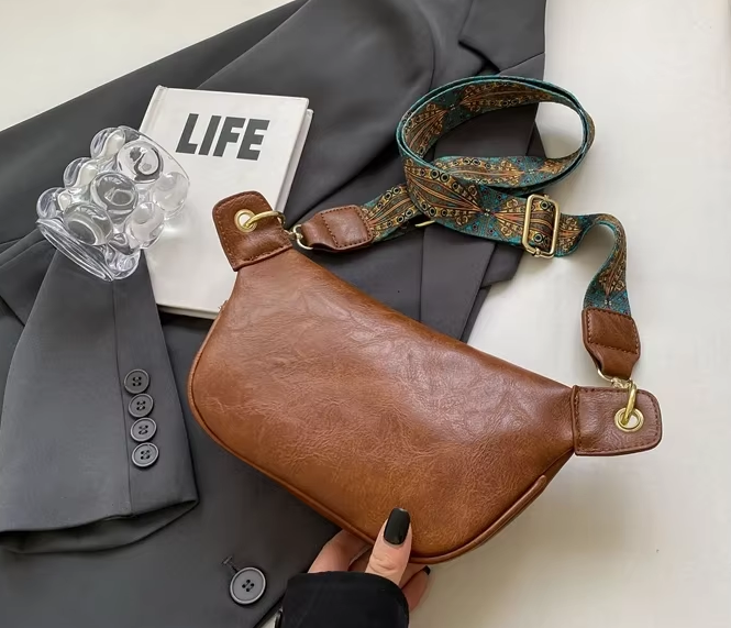Sac banane femme en similicuir zippé, noir, marron ou café