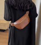 Sac banane femme en similicuir zippé, noir, marron ou café