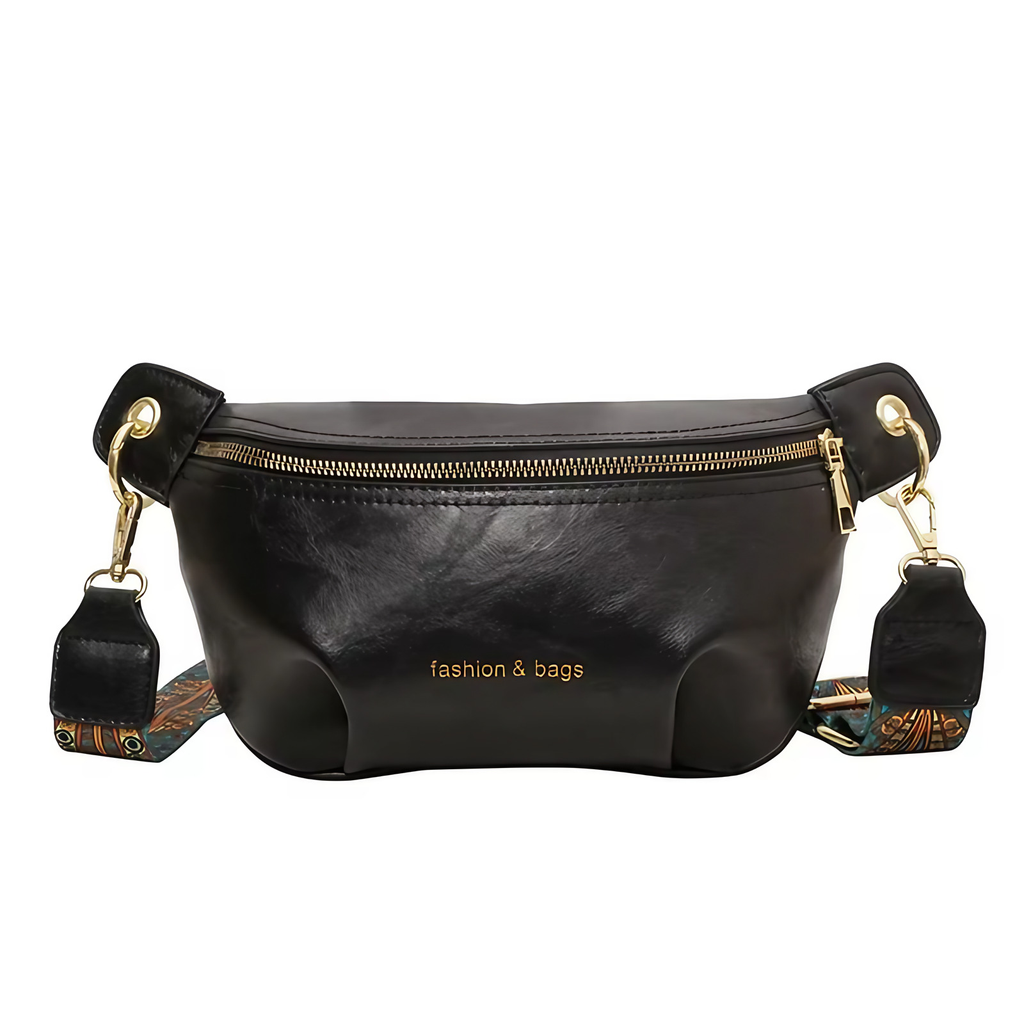 Sac banane femme en similicuir zippé, noir, marron ou café, noir