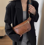 Sac banane femme en similicuir zippé, noir, marron ou café