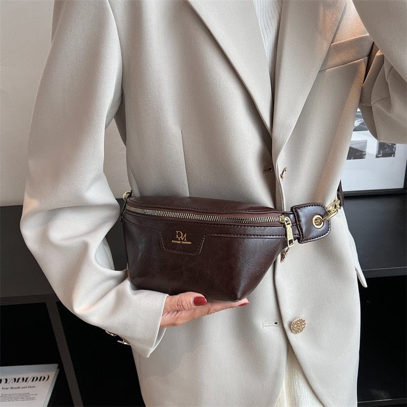 Sac banane femme en similicuir zippé, noir, marron ou café