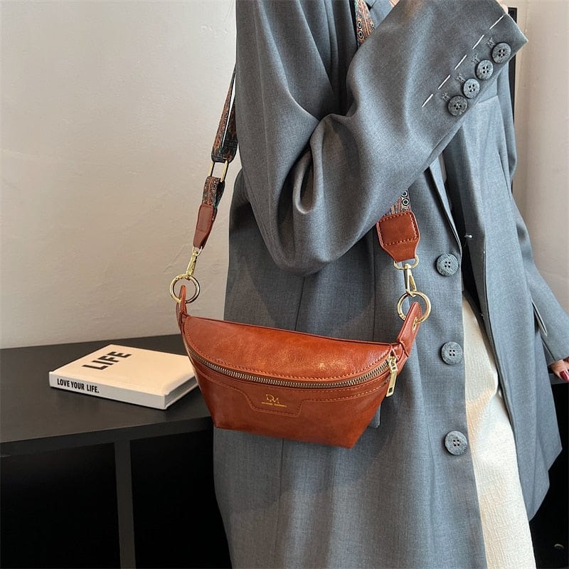 Sac banane femme en similicuir zippé, noir, marron ou café