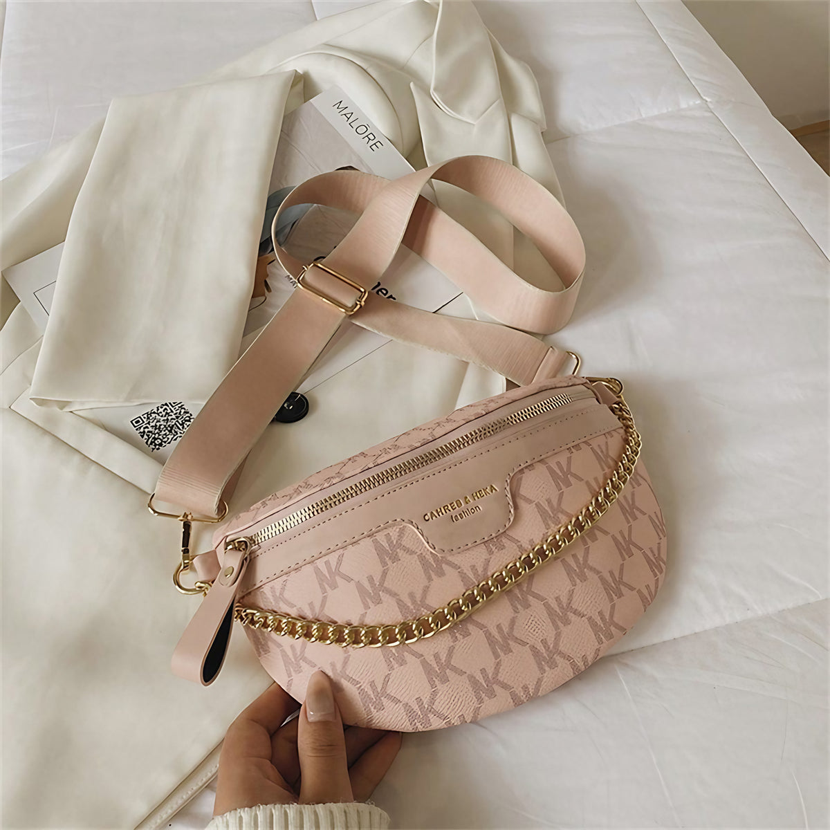 Sac banane femme en similicuir, sangle réglable, cinq coloris, rose