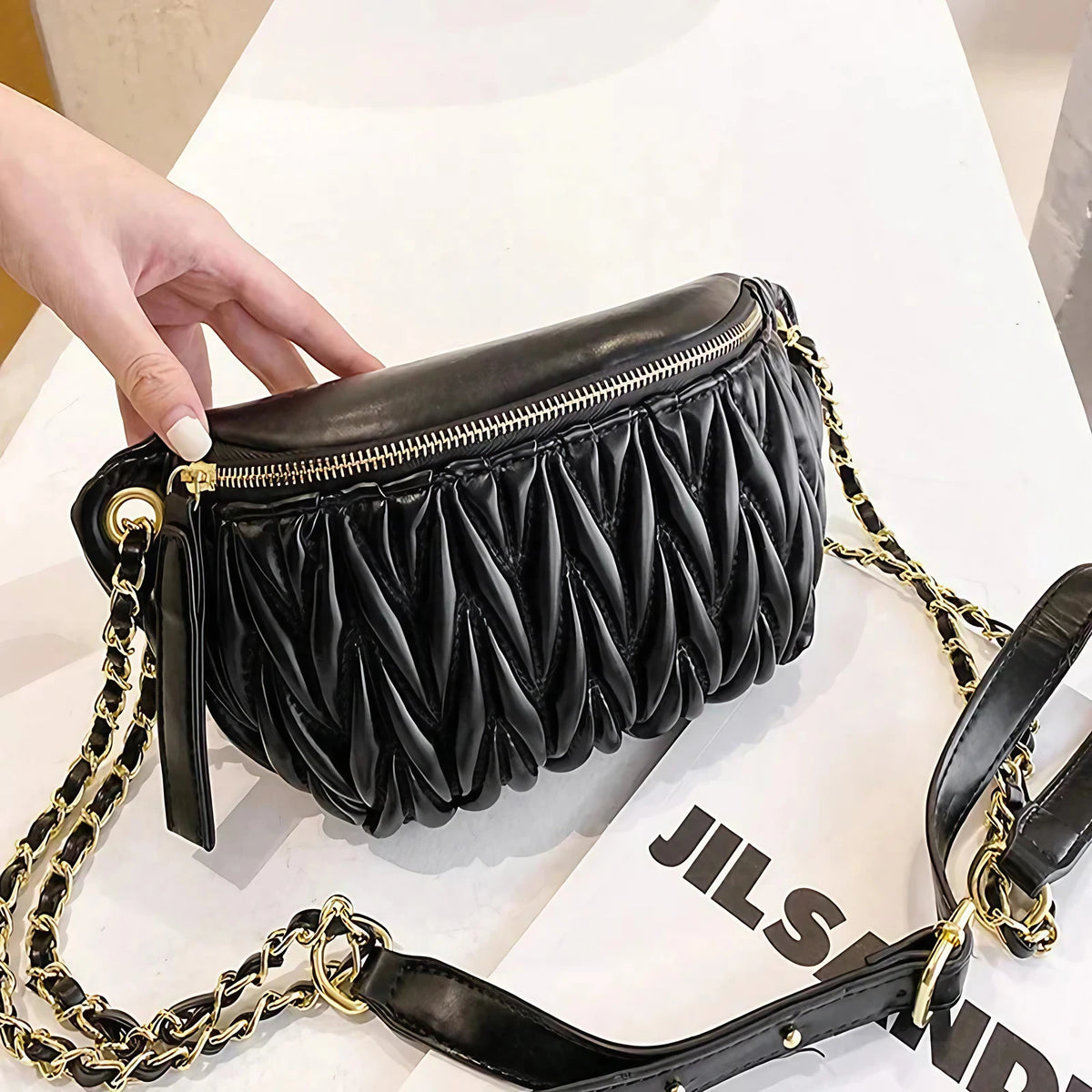 Sac banane femme en similicuir, 26 x 14 x 7 cm, noir ou blanc