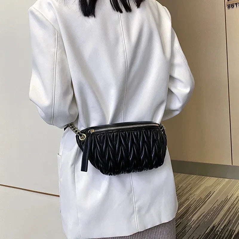 Sac banane femme en similicuir, 26 x 14 x 7 cm, noir ou blanc