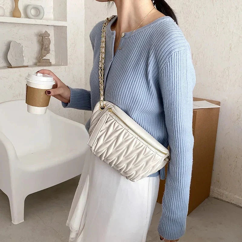 Sac banane femme en similicuir, 26 x 14 x 7 cm, noir ou blanc