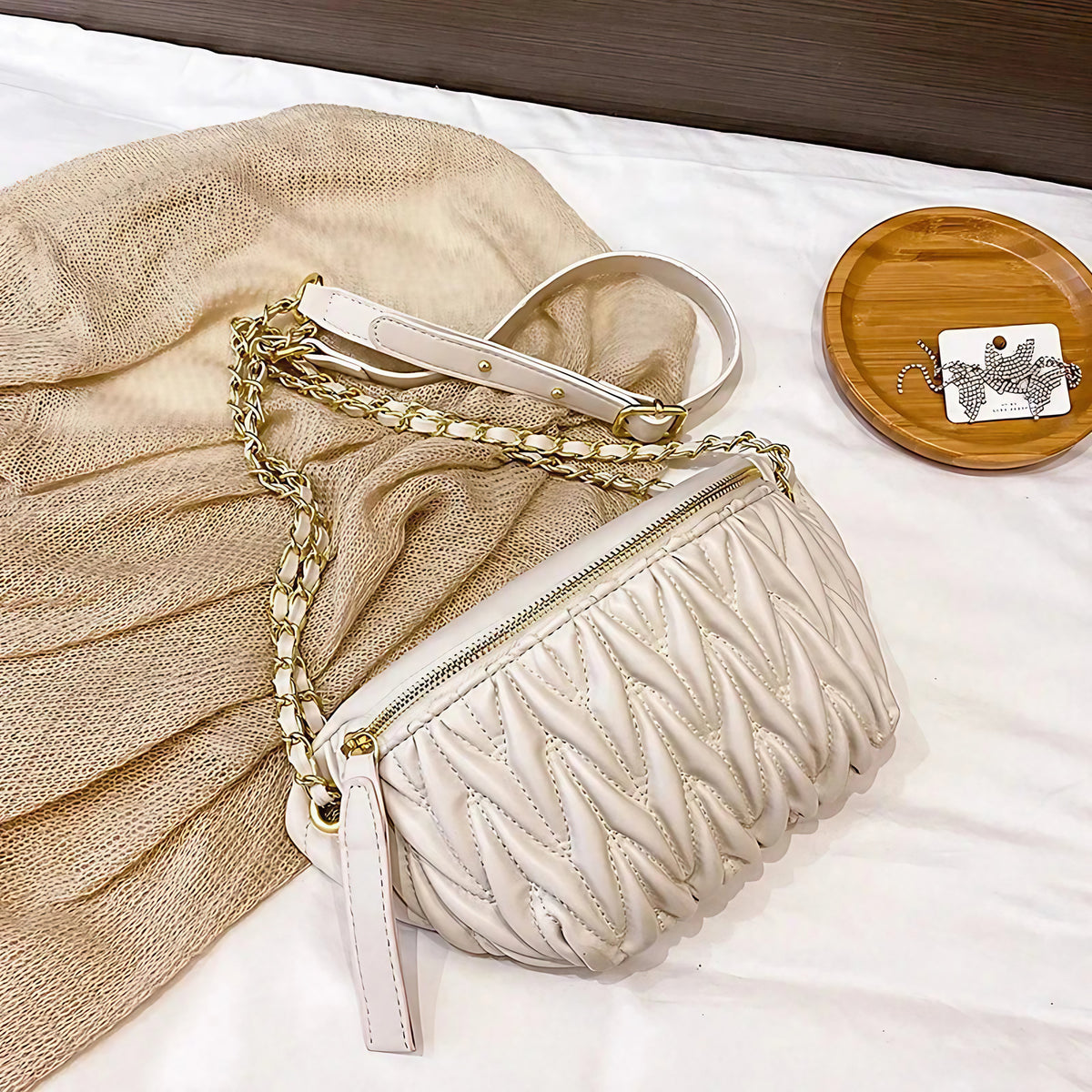 Sac banane femme en similicuir, 26 x 14 x 7 cm, noir ou blanc, blanc