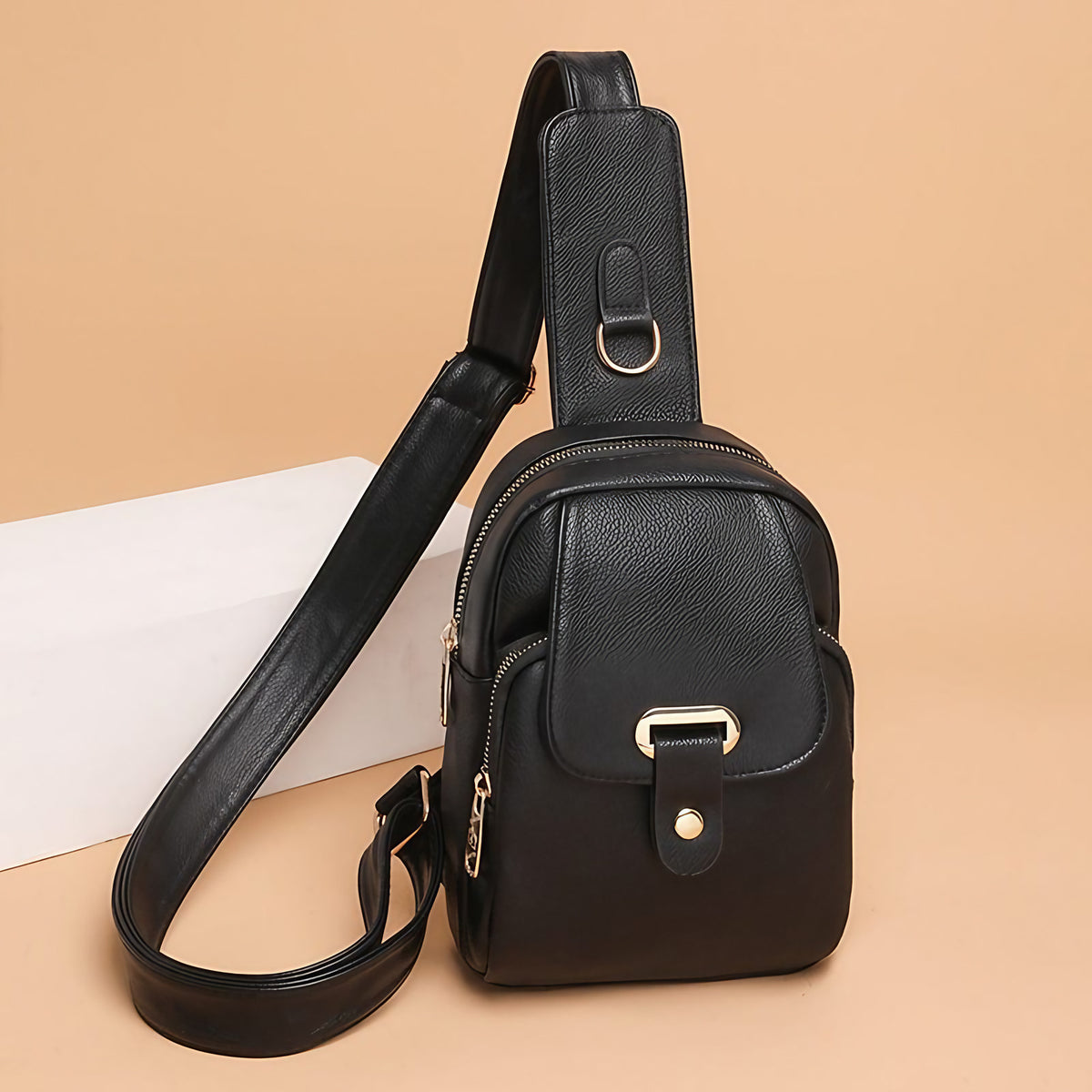Sac banane femme en similicuir, poche intérieure, six coloris, noir