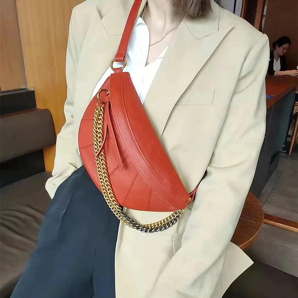 Sac banane femme en cuir à chaîne dorée, quatre coloris
