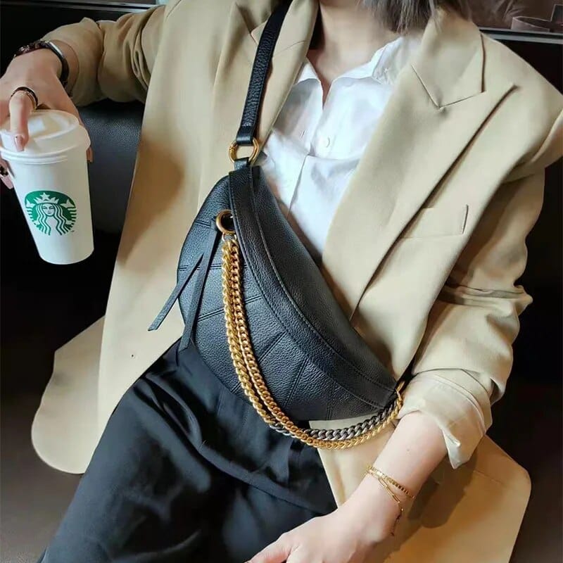 Sac banane femme en cuir à chaîne dorée, quatre coloris