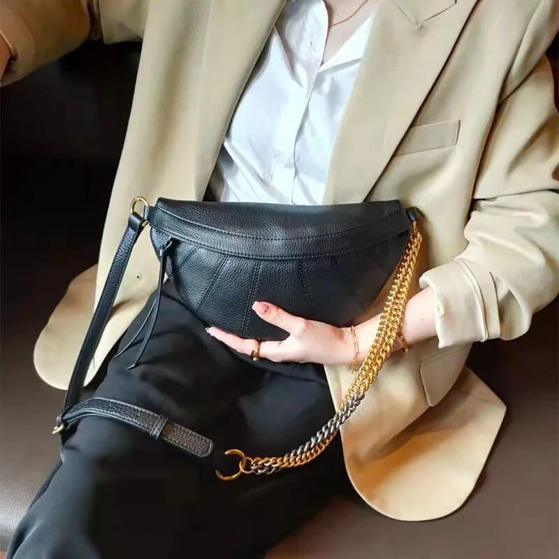 Sac banane femme en cuir à chaîne dorée, quatre coloris