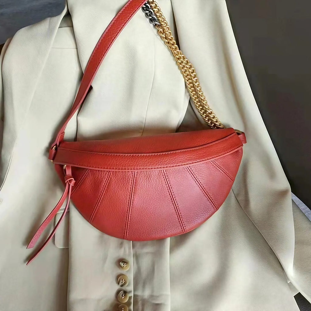 Sac banane femme en cuir à chaîne dorée, quatre coloris, rouge