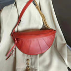 Sac banane femme en cuir à chaîne dorée, quatre coloris, rouge