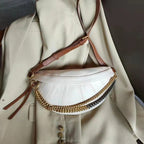 Sac banane femme en cuir à chaîne dorée, quatre coloris, blanc