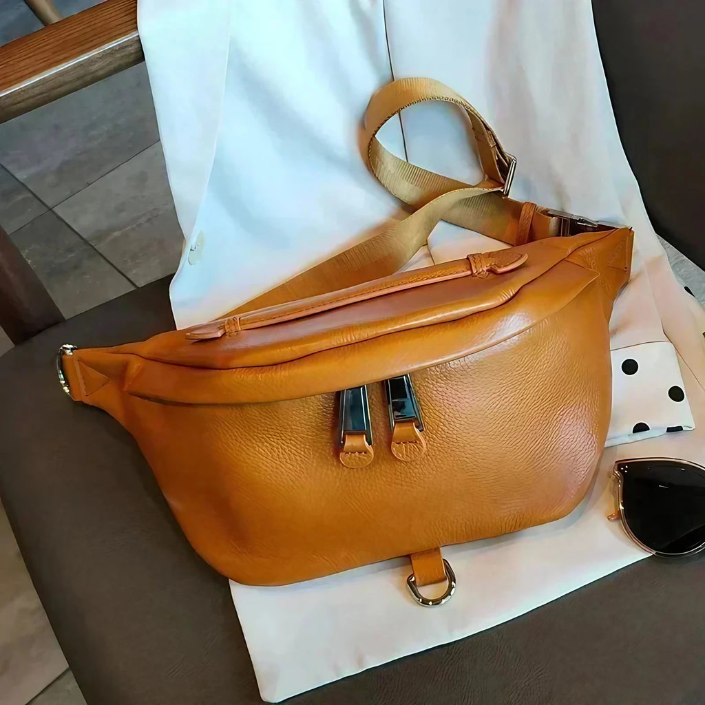 Sac banane femme en cuir, 26 x 16 x 5 cm, trois coloris, marron