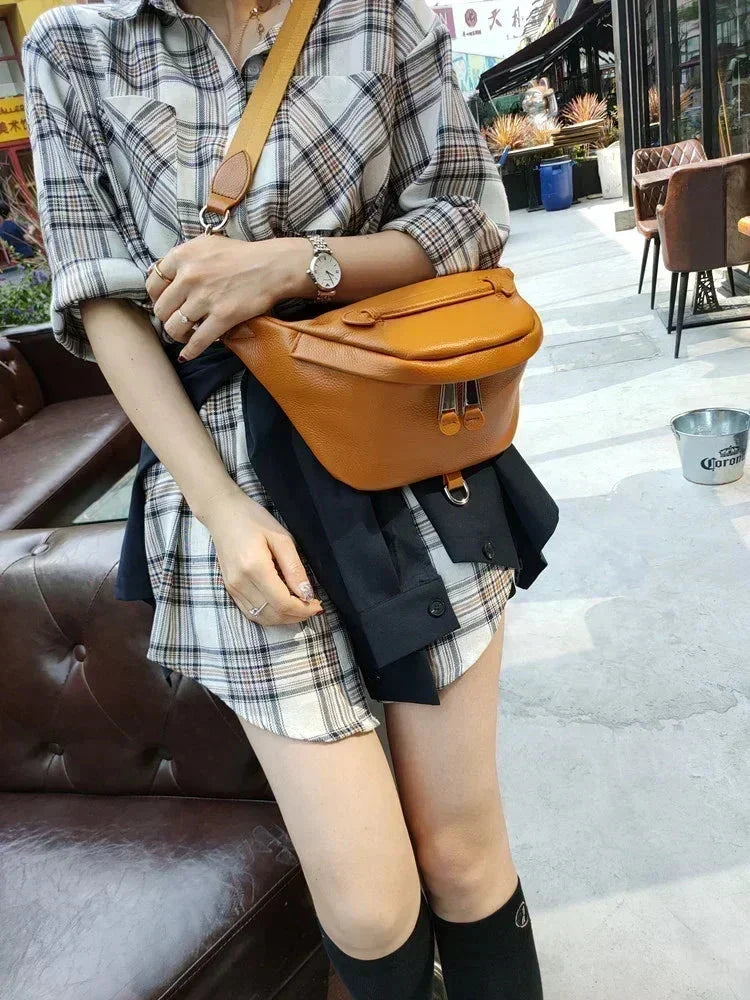 Sac banane femme en cuir, 26 x 16 x 5 cm, trois coloris