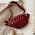 Sac banane femme rouge en similicuir, chaîne décorative, rouge