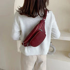 Sac banane femme rouge en similicuir, chaîne décorative