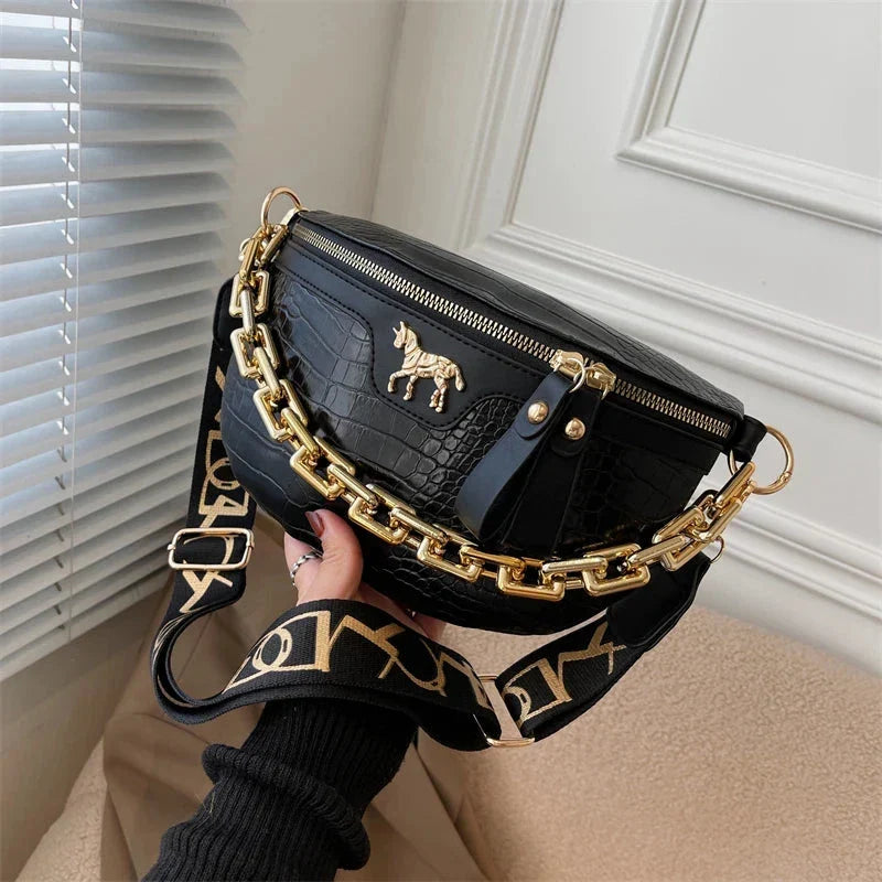 Sac banane femme à chaîne dorée en similicuir, six coloris