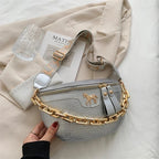 Sac banane femme à chaîne dorée en similicuir, six coloris, argenté