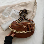 Sac banane femme à chaîne dorée en similicuir, six coloris, marron