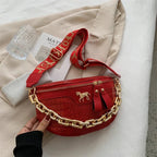Sac banane femme à chaîne dorée en similicuir, six coloris, rouge