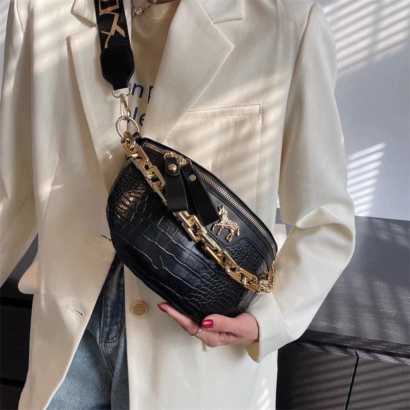 Sac banane femme à chaîne dorée en similicuir, six coloris