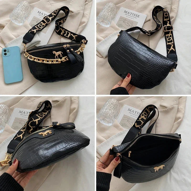 Sac banane femme à chaîne dorée en similicuir, six coloris