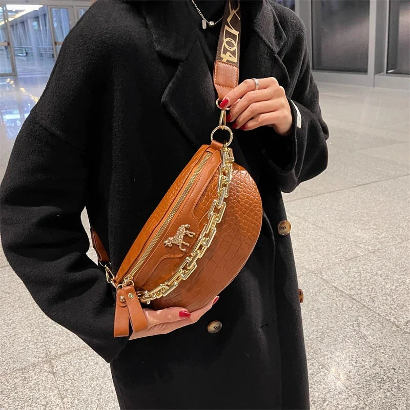 Sac banane femme à chaîne dorée en similicuir, six coloris