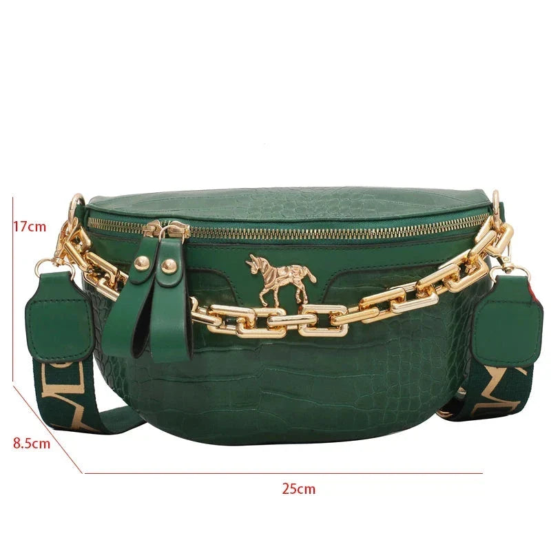 Sac banane femme à chaîne dorée en similicuir, six coloris