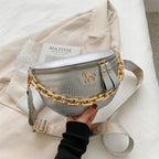 Sac banane femme à chaîne dorée en similicuir, six coloris