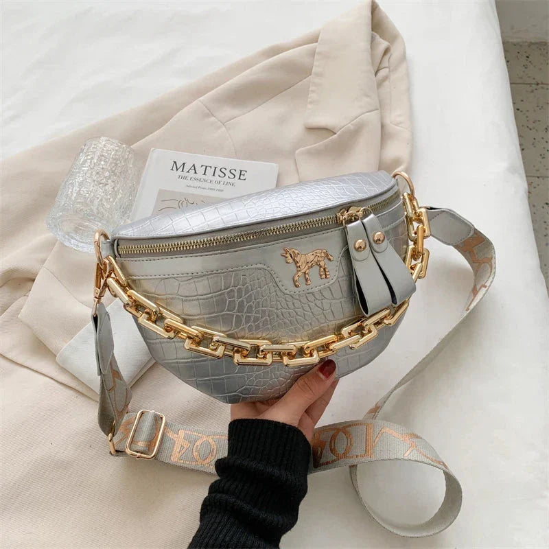 Sac banane femme à chaîne dorée en similicuir, six coloris