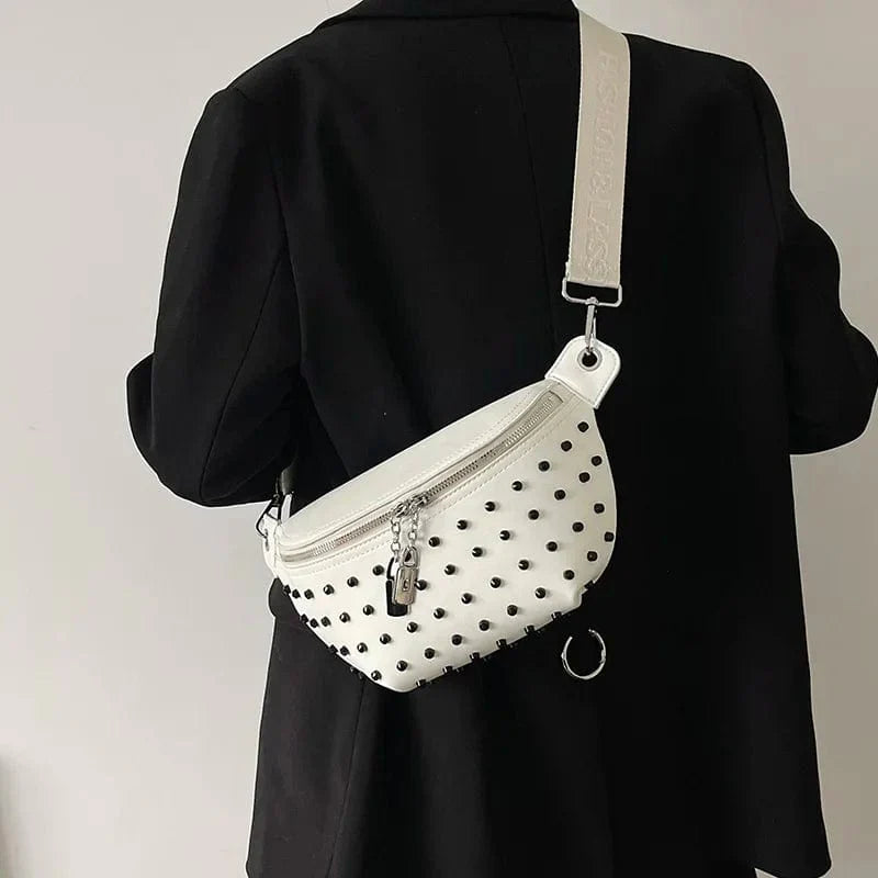 Sac banane femme blanc en similicuir, 25 x 15 x 7 cm