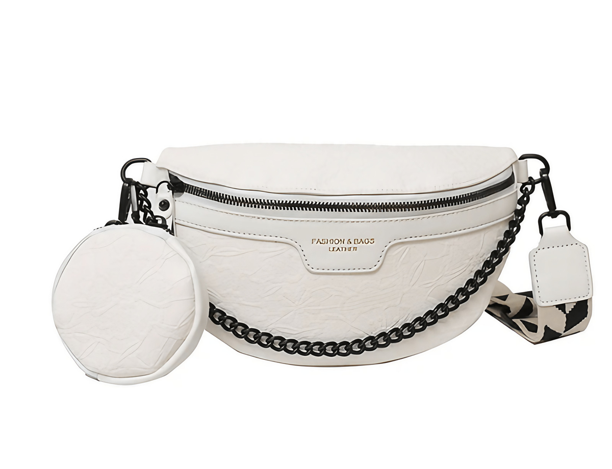 Sac banane femme en similicuir végan, porte-monnaie intégré, blanc
