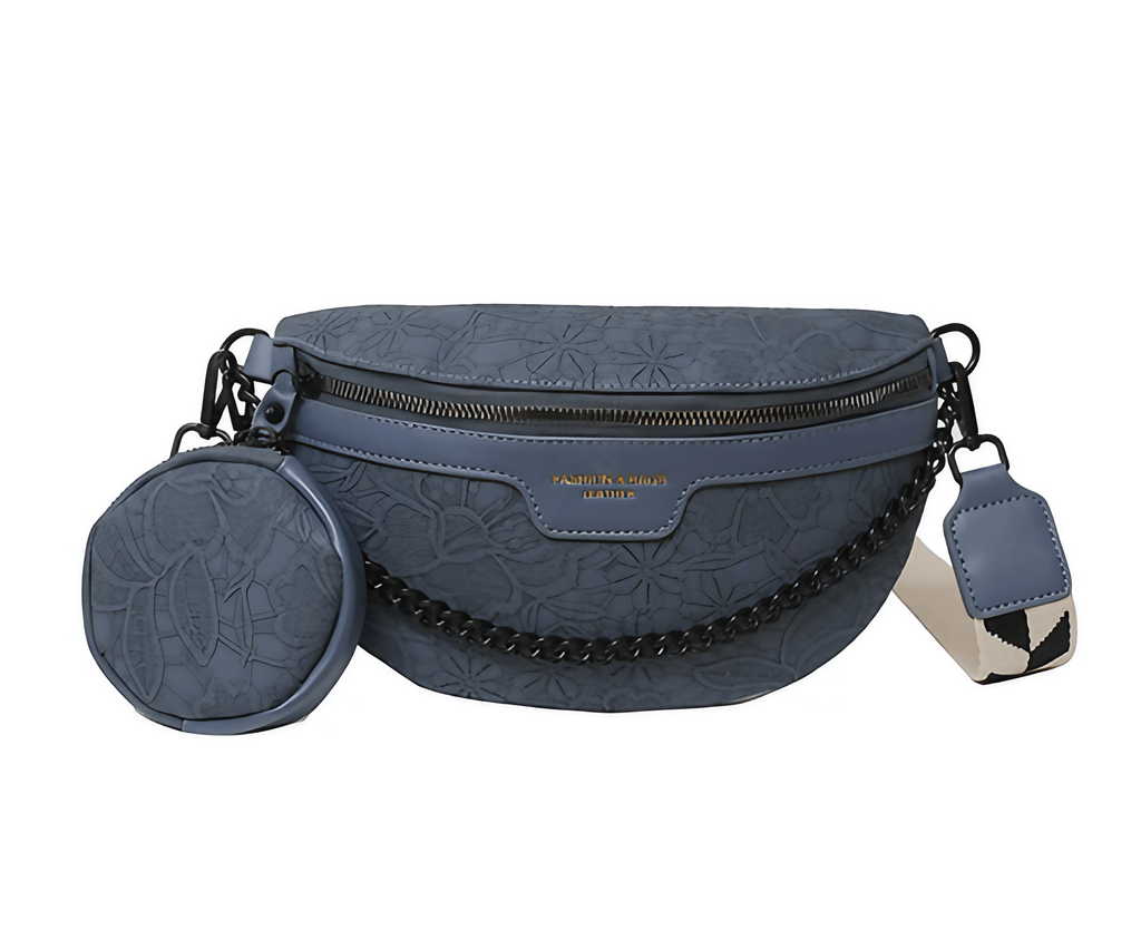 Sac banane femme en similicuir végan, porte-monnaie intégré, bleu