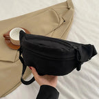 Sac banane femme en toile de nylon, deux poches zippées, noir