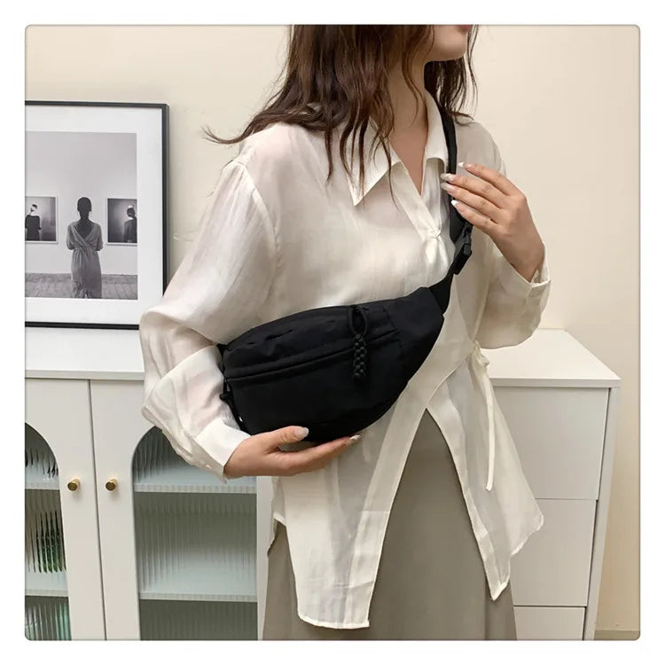 Sac banane femme en toile de nylon, deux poches zippées