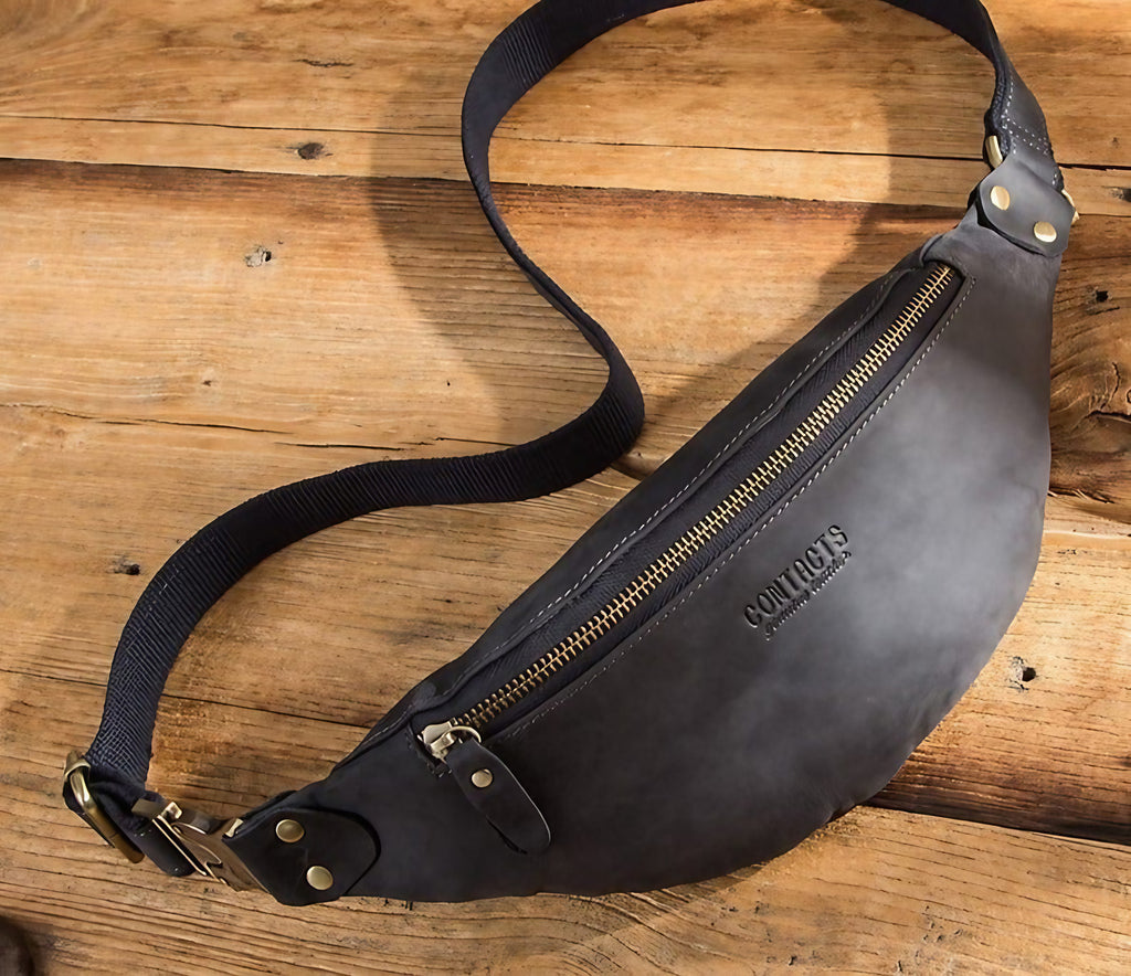 Banane homme en cuir 31 cm, sangle jusqu'à 125 cm