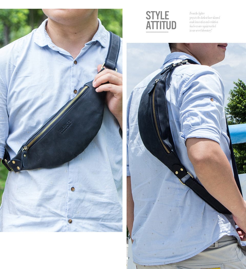 Banane homme en cuir 31 cm, sangle jusqu'à 125 cm