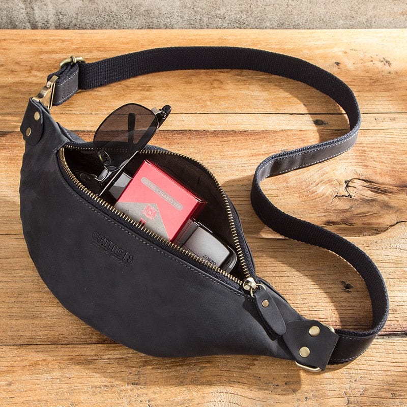 Banane homme en cuir 31 cm, sangle jusqu'à 125 cm