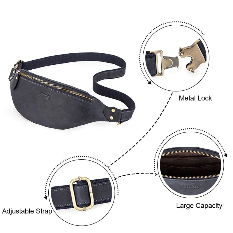 Banane homme en cuir 31 cm, sangle jusqu'à 125 cm