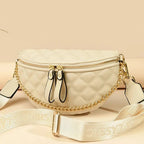 Sac banane matelassé femme à chaîne, similicuir, beige ou noir, beige