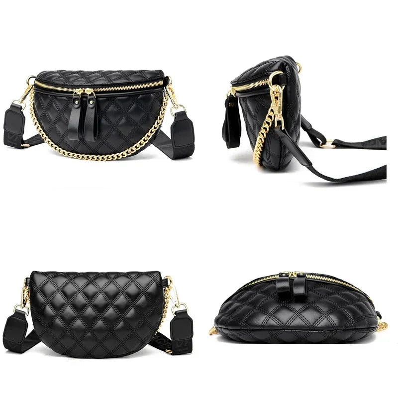Sac banane matelassé femme à chaîne, similicuir, beige ou noir