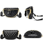 Sac banane matelassé femme à chaîne, similicuir, beige ou noir