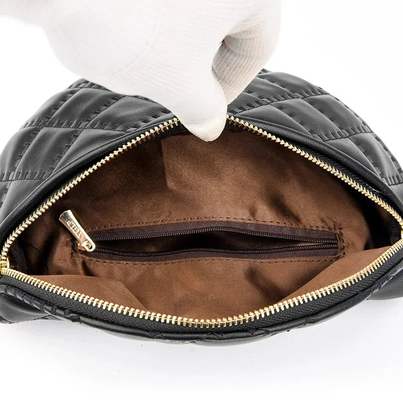 Sac banane matelassé femme à chaîne, similicuir, beige ou noir